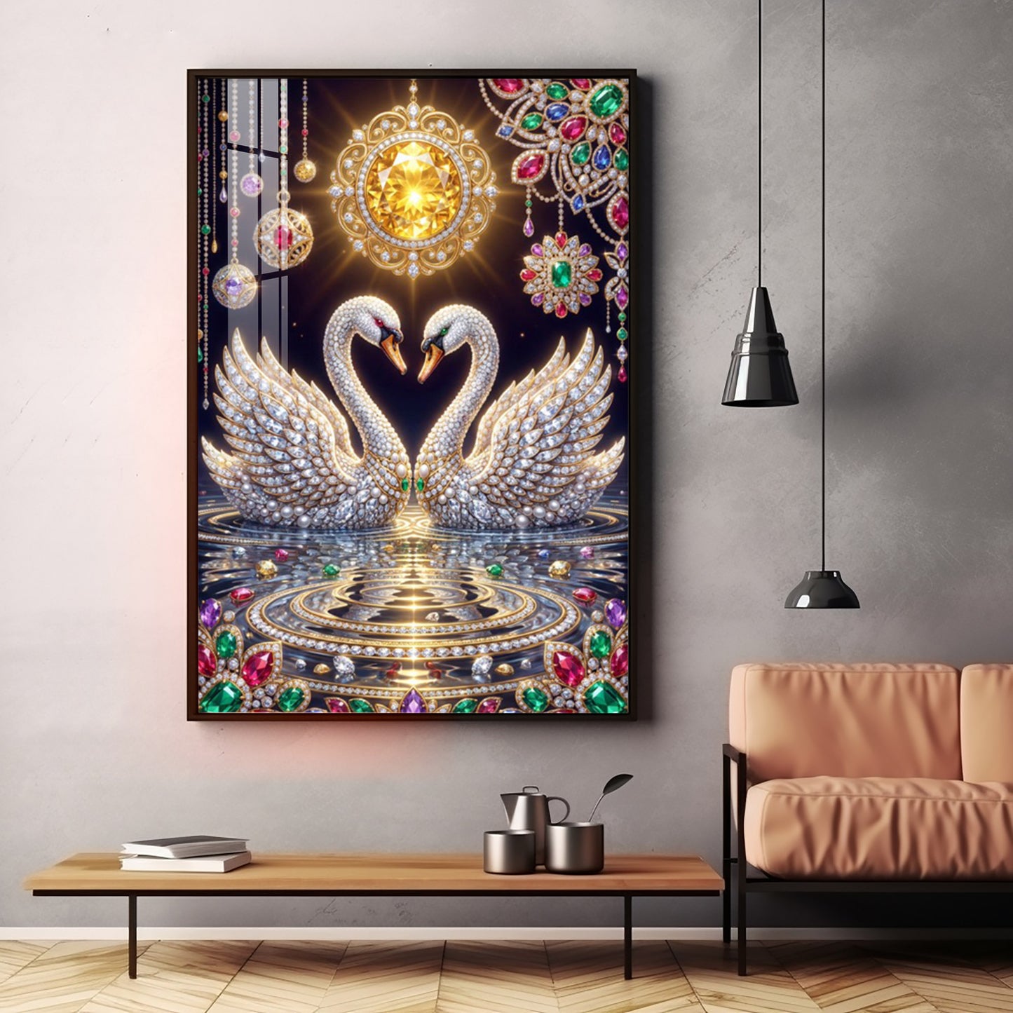 Pair Of White Swans Premium Acrylic Vertical Wall Art