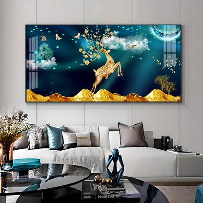 Deer In Golden Valley Art Premium Acrylic Horizontal Wall Art