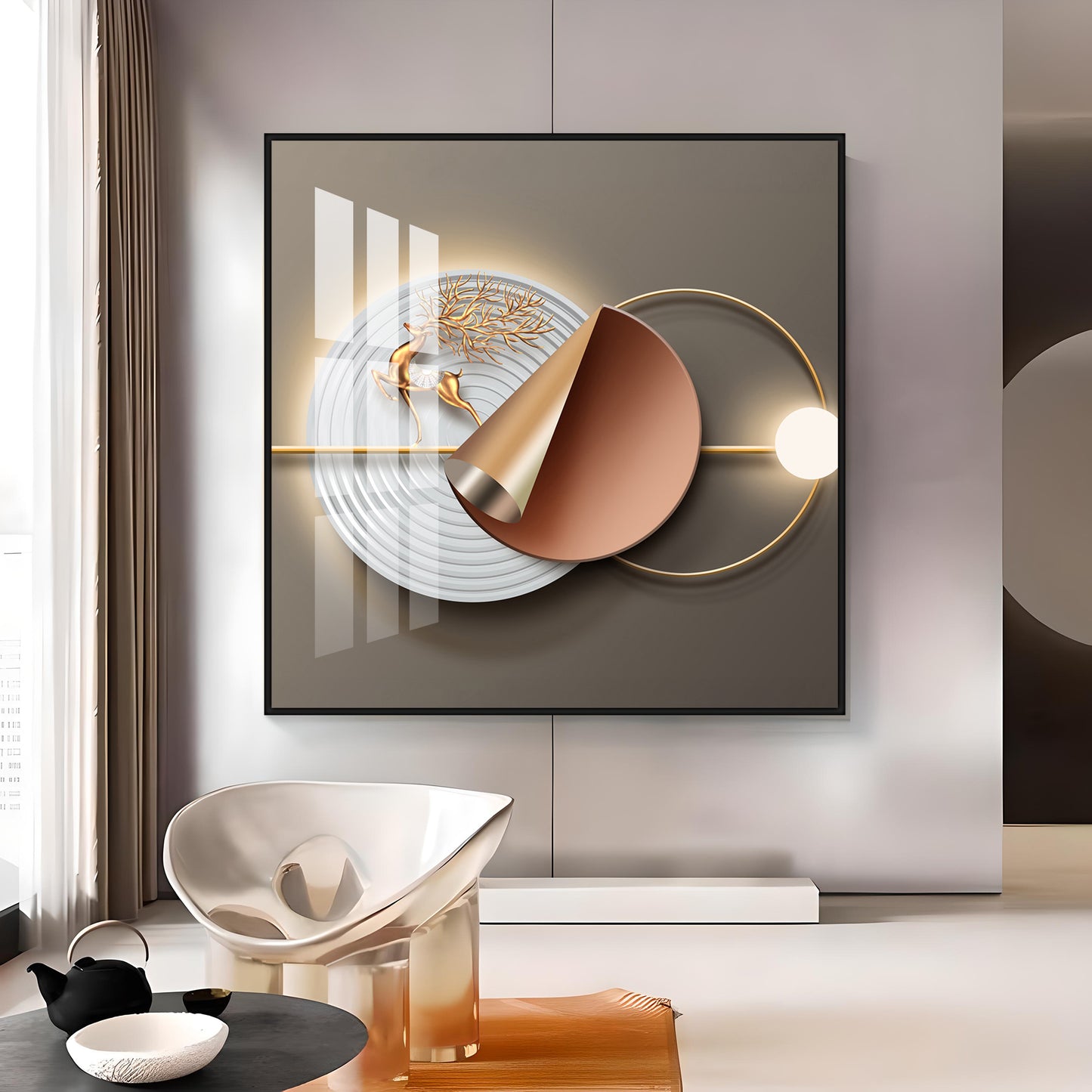 Gold Deer Modern Premium Acrylic Square Wall Art