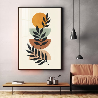 Stacked Bohemian Design With Leaf Premium Acrylic Vertical Wall Art