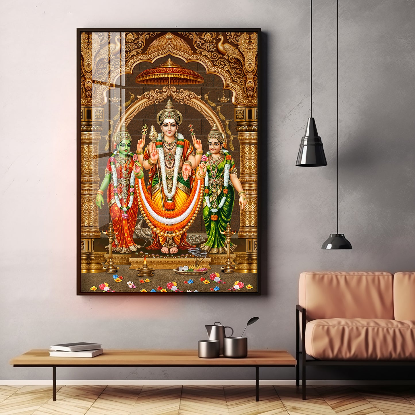 God Murugan Valli Deivanai Subramanya Swamy Premium Acrylic Vertical Wall Art