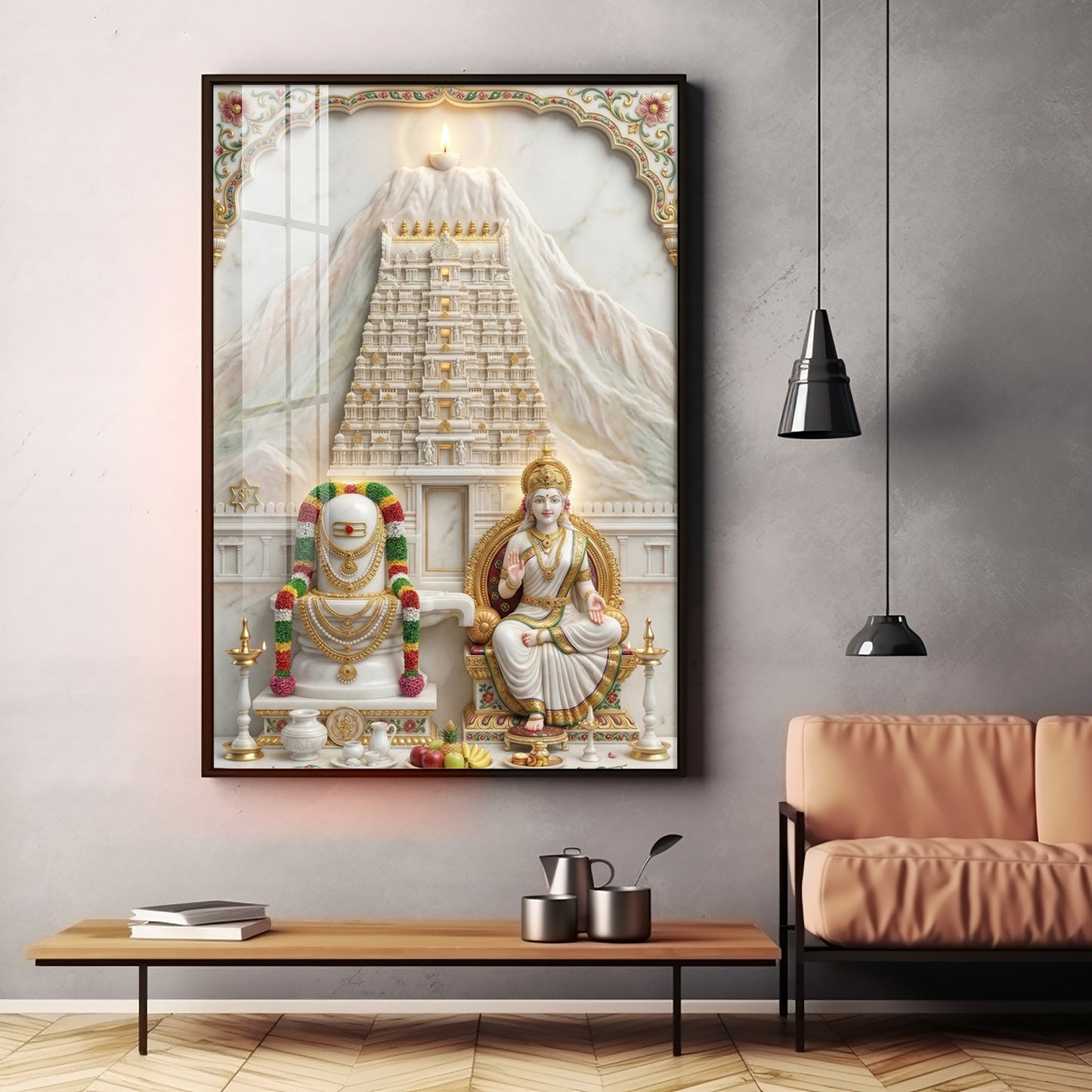 Shivalingam and Goddess Parvati Premium Acrylic Vertical Wall Art