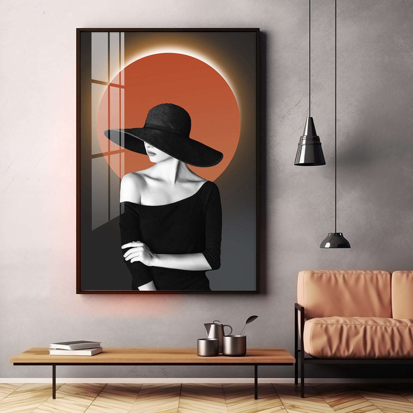 Glow Of Modern Girl In Hat Premium Acrylic Vertical Wall Art