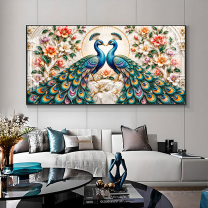 Dual Peacock Floral Premium Acrylic Horizontal Wall Art
