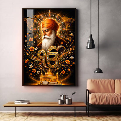 Guru Nanak Dev With Ik Onkar Symbol Premium Acrylic Vertical Wall Art