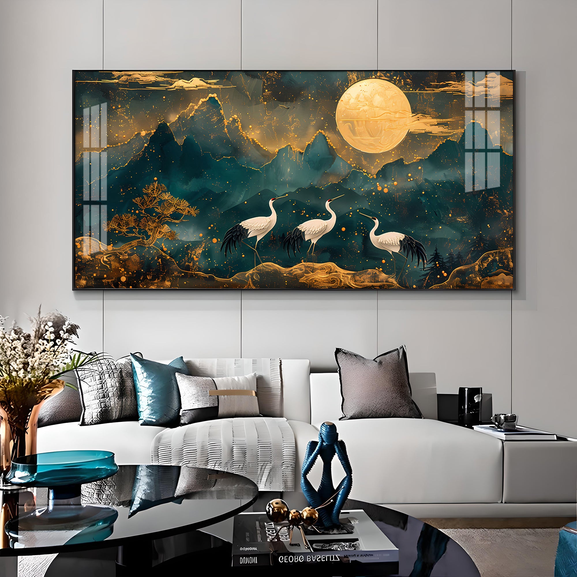 Cranes In Moonlight Premium Acrylic Horizontal Wall Art