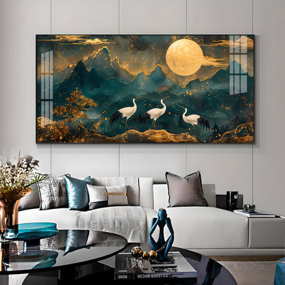 Cranes In Moonlight Premium Acrylic Horizontal Wall Art