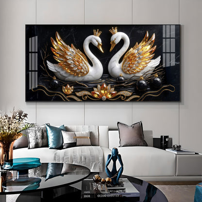 Golden Elegance Swans Premium Acrylic Horizontal  Wall Art