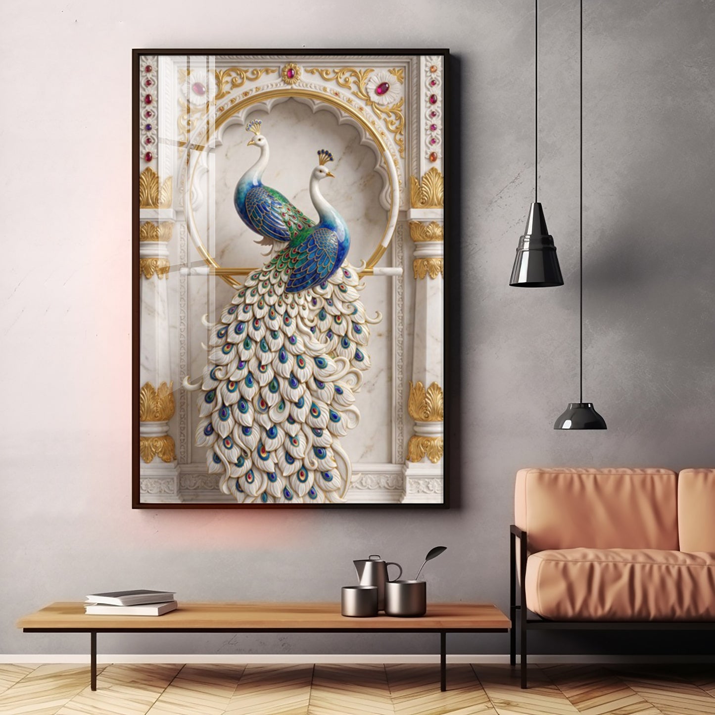 Beautiful Two Peacock Premium Acrylic Vertical Wall Art