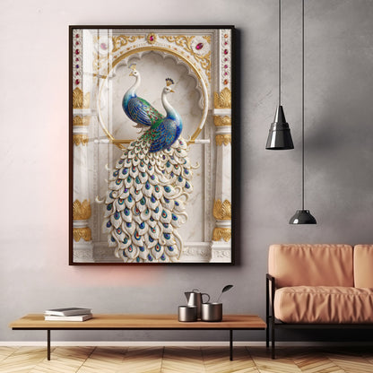 Beautiful Two Peacock Premium Acrylic Vertical Wall Art