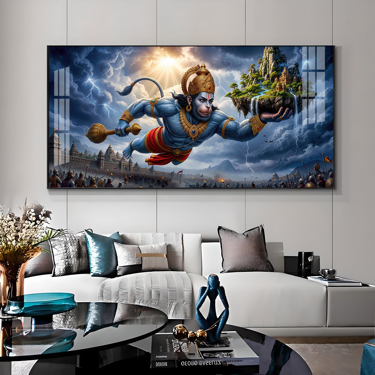Mahabali Hanuman With Sanjivani Mountain Premium Acrylic Horizontal Wall Art