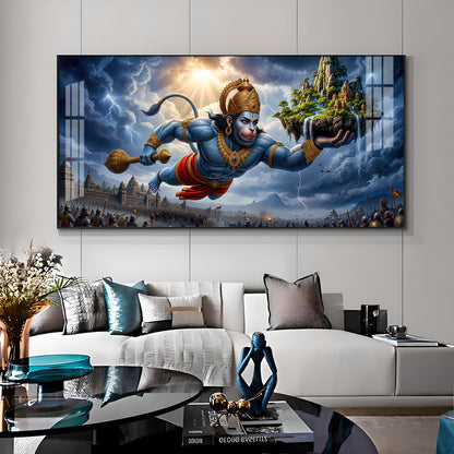 Mahabali Hanuman With Sanjivani Mountain Premium Acrylic Horizontal Wall Art