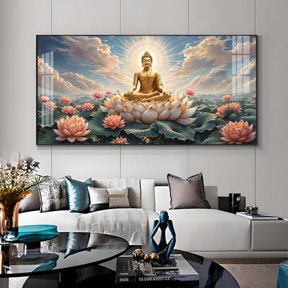 Peaceful Buddha On Lotus Premium Acrylic Horizontal Wall Art