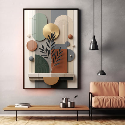 Modern Geometric Abstract with Gold Disc Premium Acrylic Vertical Wall Art