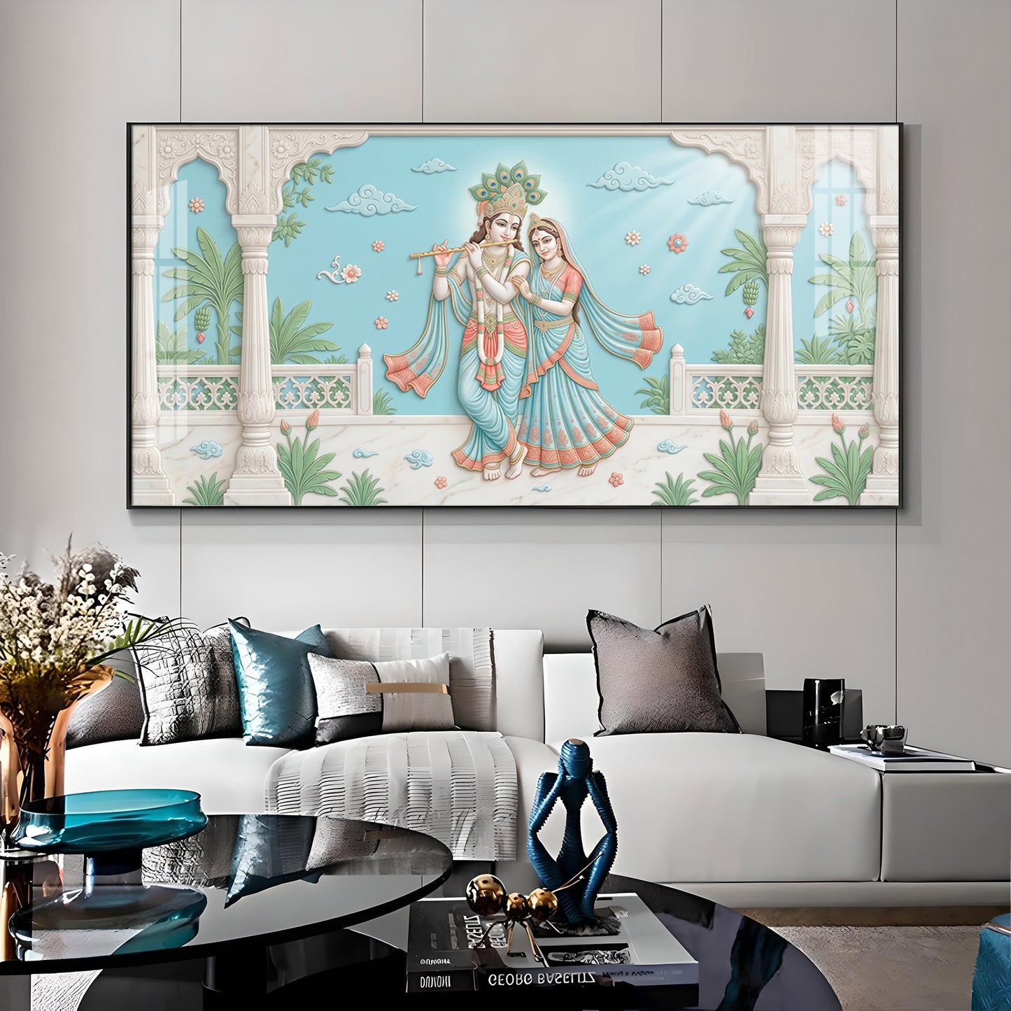 Beautiful Radha Krishna With Flute Premium Acrylic Horizontal Wall Art