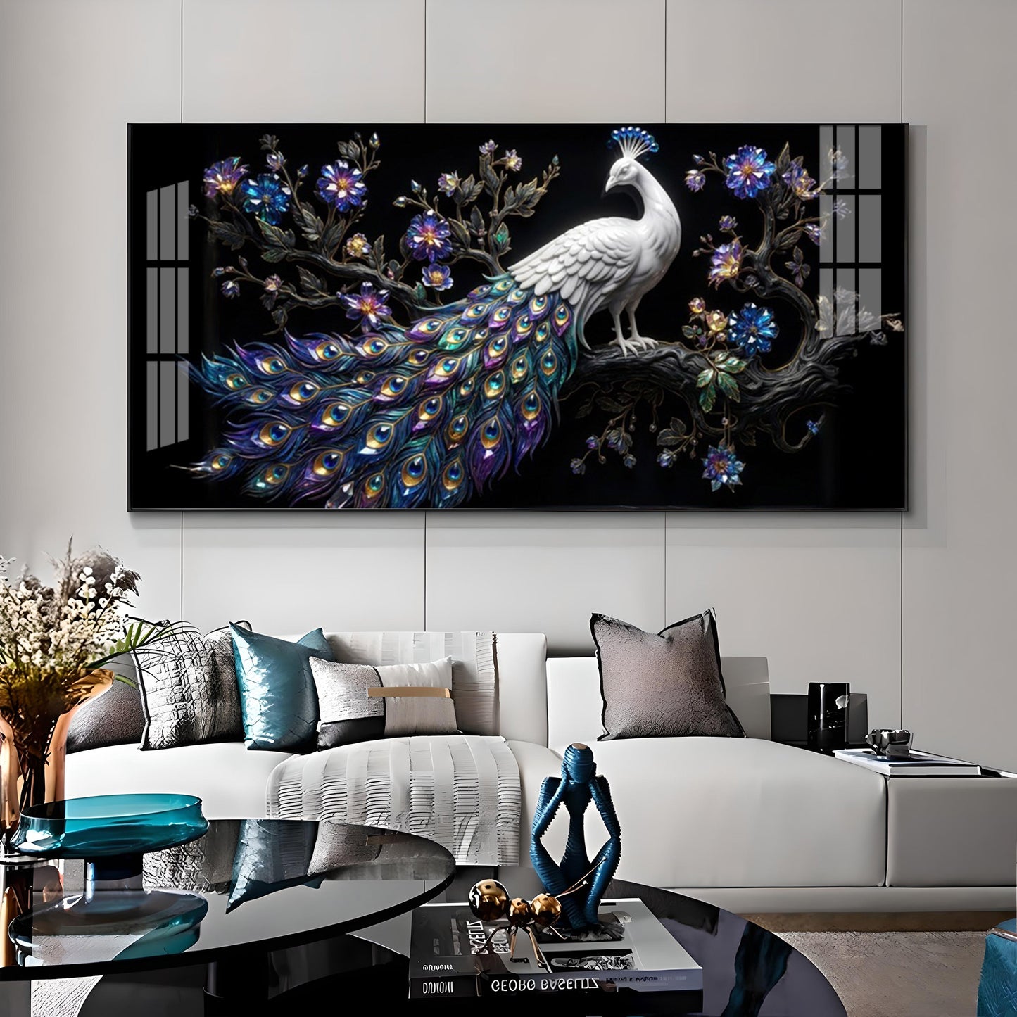 Peacock Perch Premium Acrylic Horizontal Wall Art