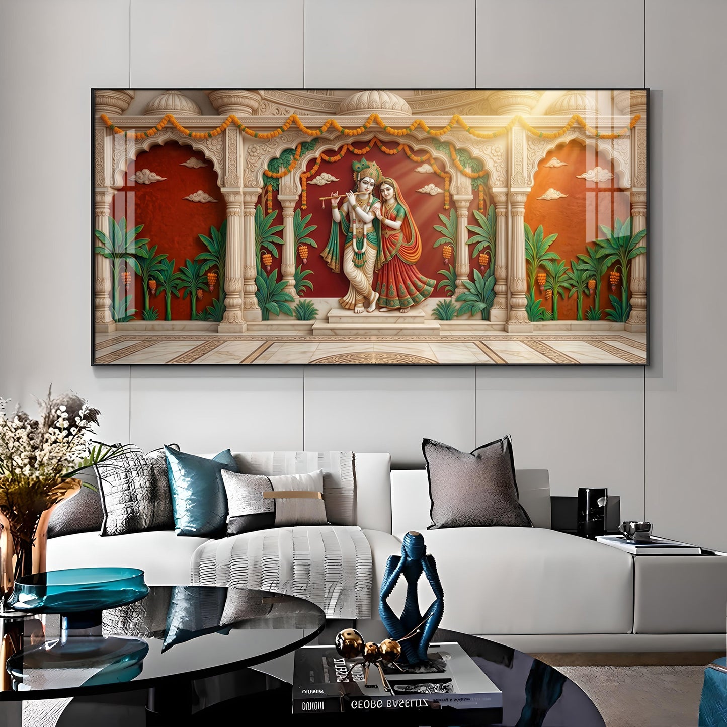 Hindu Deity Krishna With Radha Premium Acrylic Horizontal Wall Art