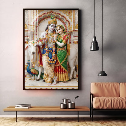 Loving Peaceful Radha Krishna Premium Acrylic Vertical Wall Art