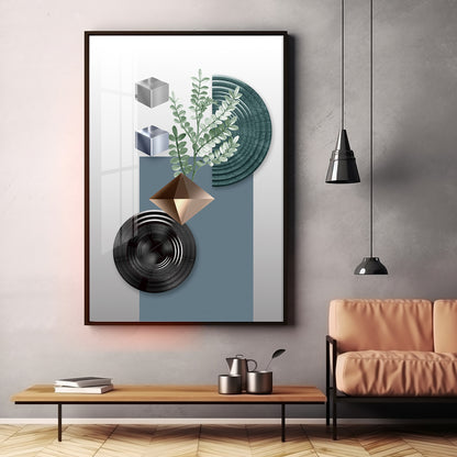 Geometric Art With Leafs Premium Acrylic Vertical Wall Art