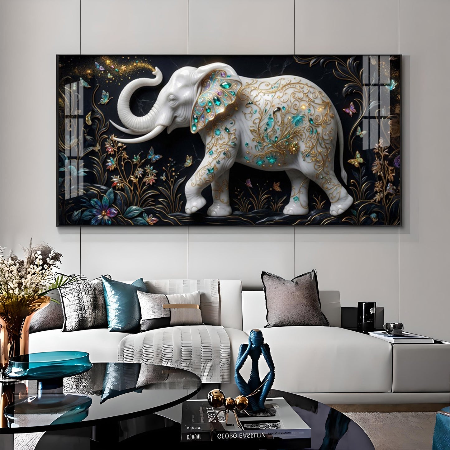 Emerald Elegance Elephant Premium Acrylic Horizontal Wall Art