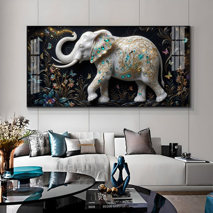 Emerald Elegance Elephant Premium Acrylic Horizontal Wall Art