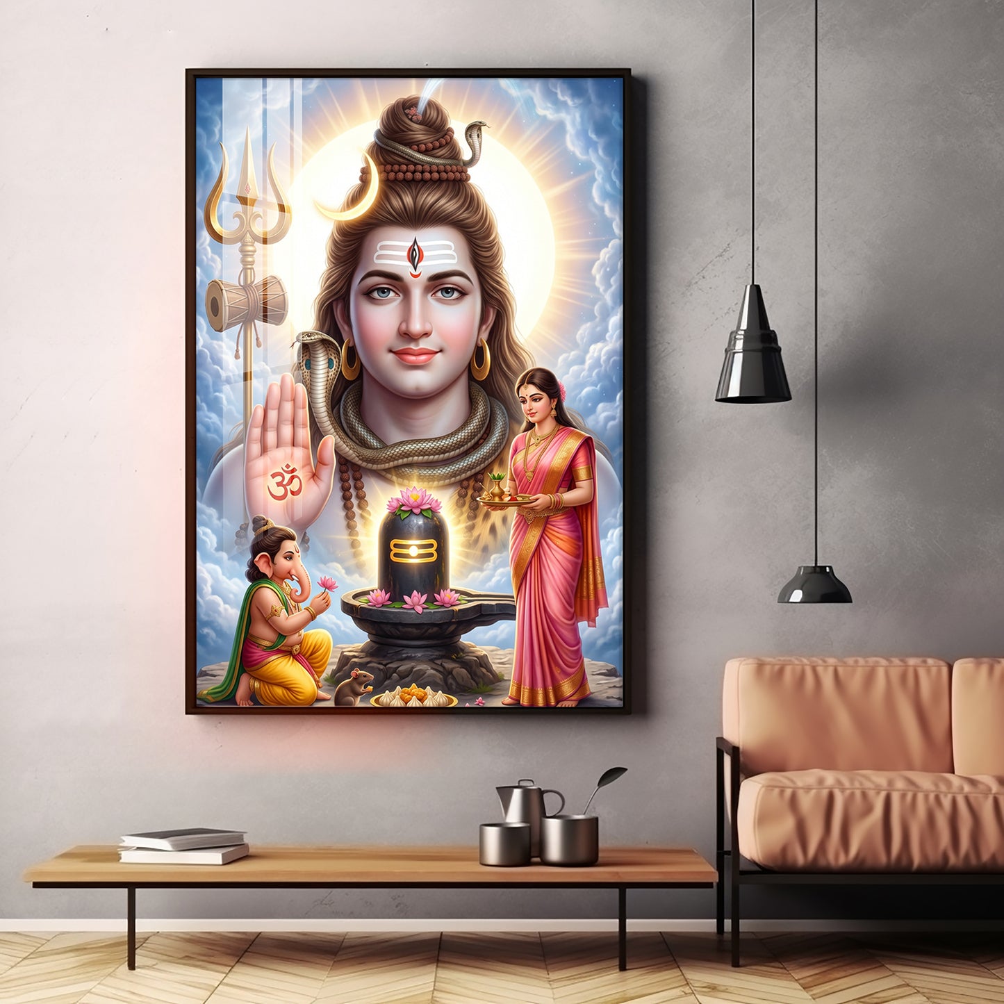 Lord Shiv Parvati ,Ganesha With Shivling Premium Acrylic Vertical Wall Art