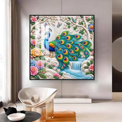 Peacock With Nature Premium Acrylic Square Wall Art