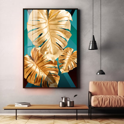 Radiant Gold Monstera Premium Acrylic Vertical Wall Art