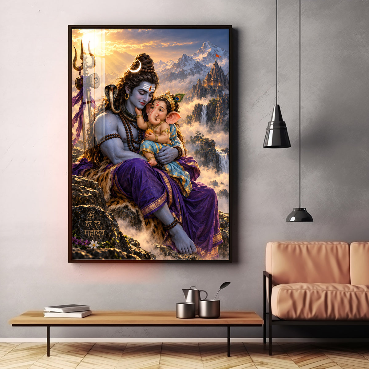 Lord Shiva holding Ganesha Premium Acrylic Vertical Wall Art