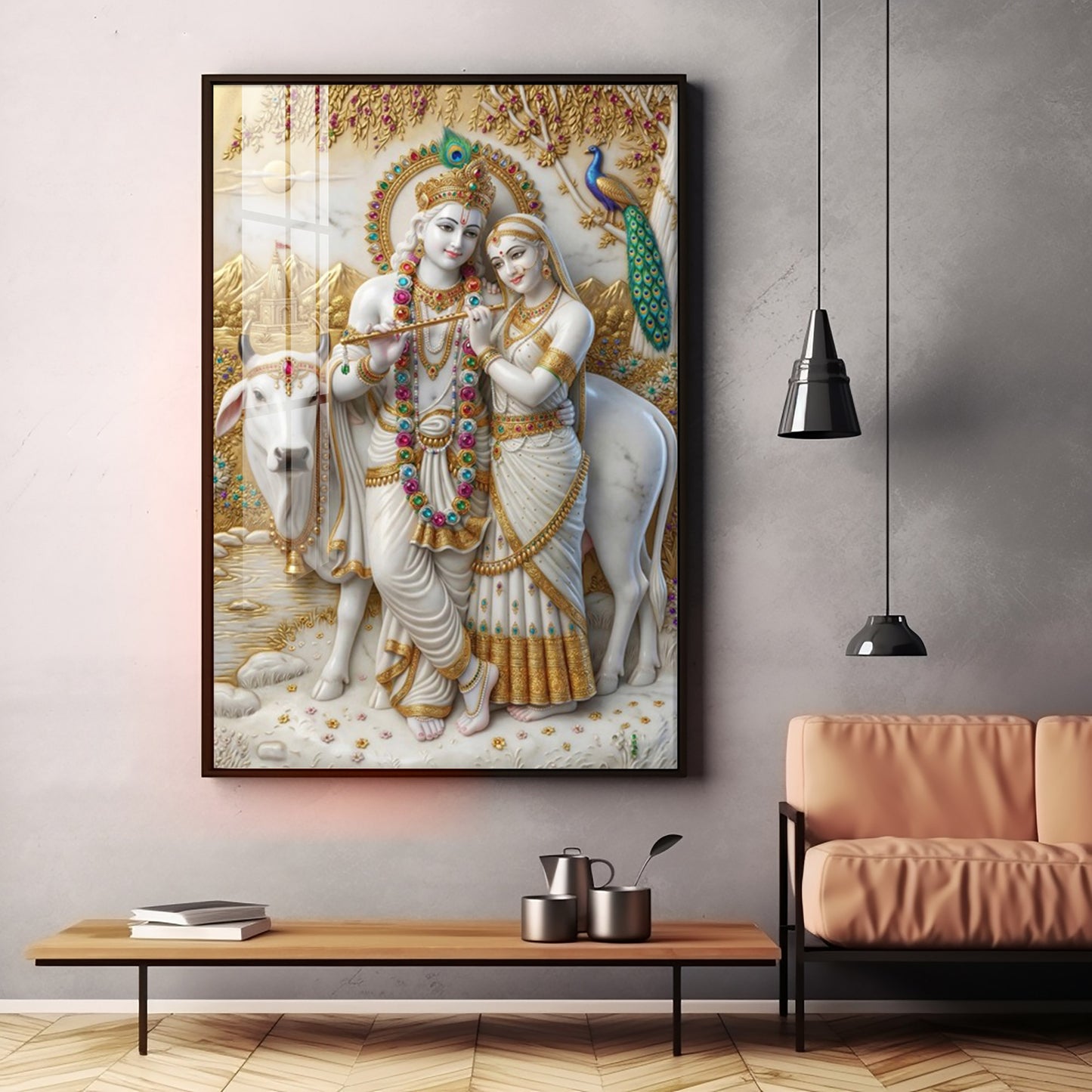 Serenity of Radha Krishna Premium Acrylic Vertical Wall Art