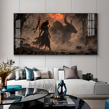 Shiva & Nandi In Forest Premium Acrylic Horizontal Wall Art