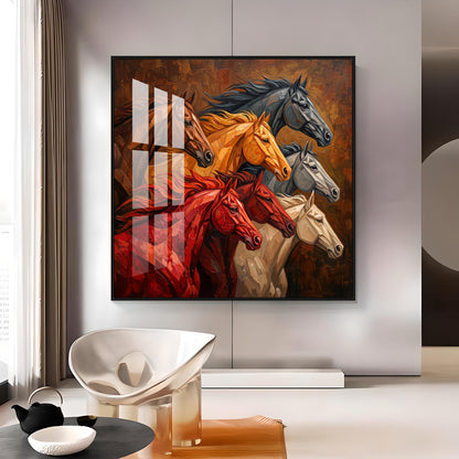 Seven Horses Premium Acrylic Square Wall Art