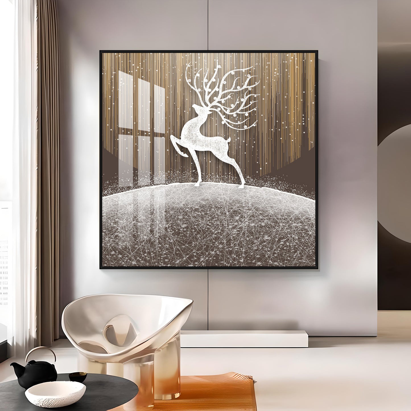 Christmas Snow Deer Premium Acrylic Square Wall Art