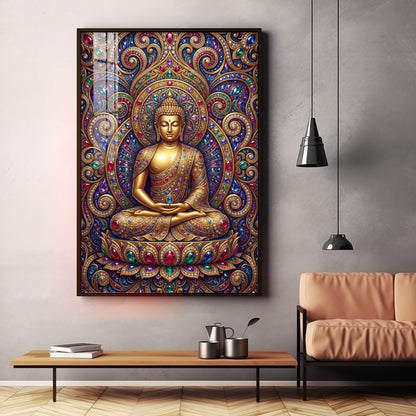 Colourful Meditating Buddha Premium Acrylic Vertical Wall Art