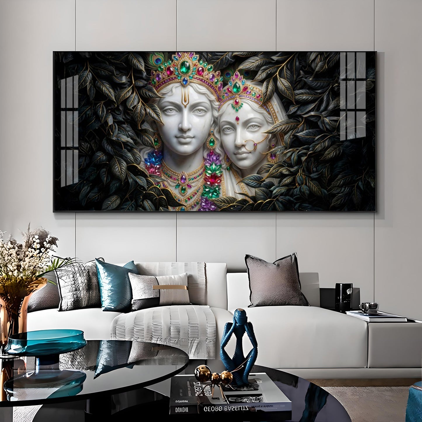 Love's Reflection with Radha and Krishna Duo Premium Acrylic Horizontal Wall Art