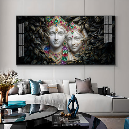 Love's Reflection with Radha and Krishna Duo Premium Acrylic Horizontal Wall Art