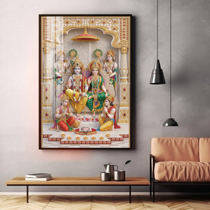 Lord Ram seated with Goddess Sita Premium Acrylic Vertical Wall Art