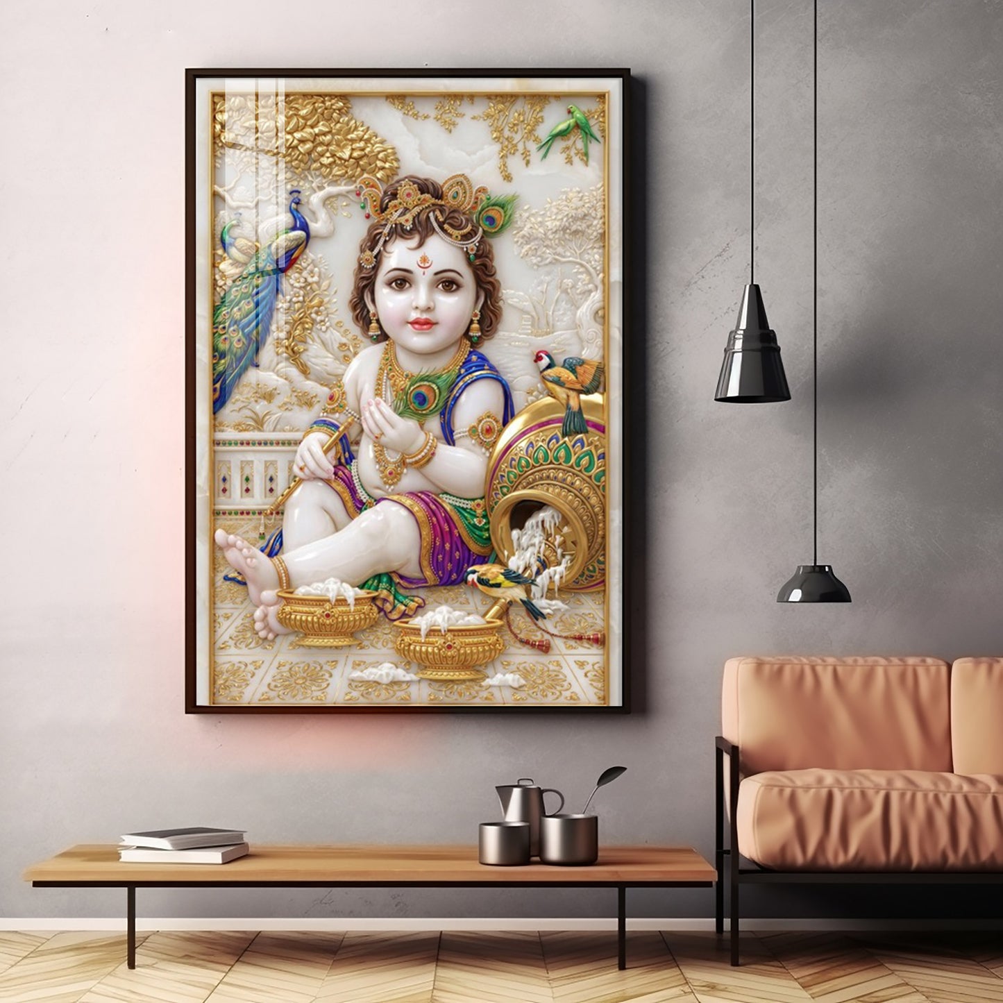 Divine Little Kanha Ji Premium Acrylic Vertical Wall Art