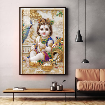 Divine Little Kanha Ji Premium Acrylic Vertical Wall Art