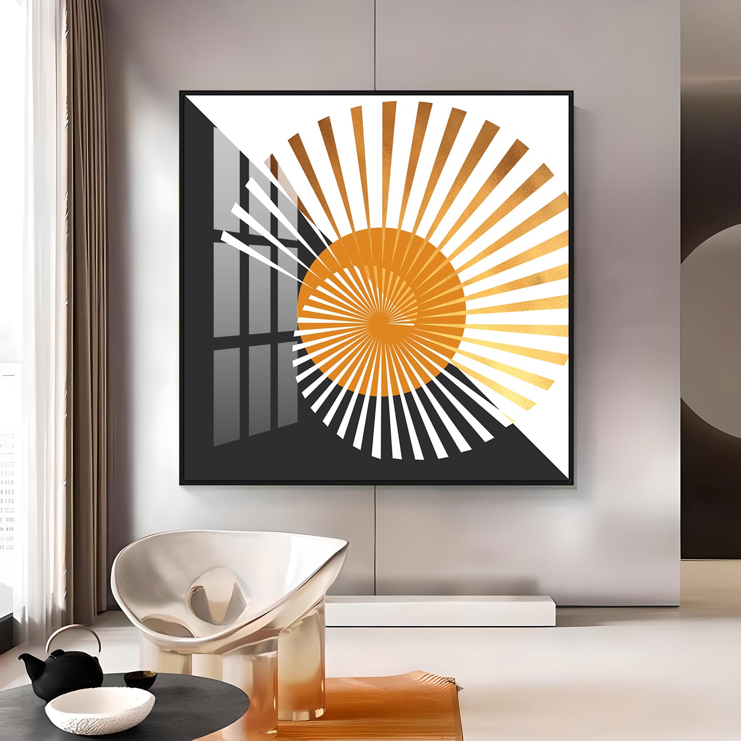 Golden Sunburst Premium Acrylic Square Wall Art