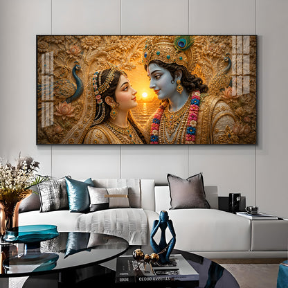 Shri Radha Krishna Gazing Intimately Premium Acrylic Horizontal Wall Art