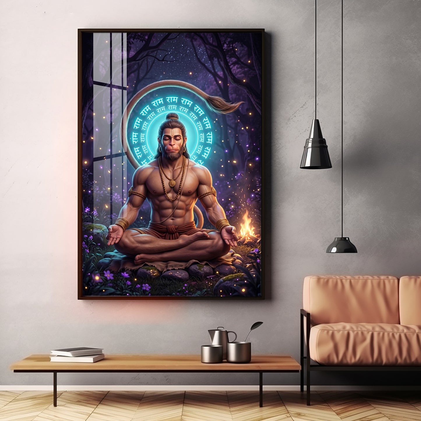 Lord Hanuman In Deep Meditation Premium Acrylic Vertical Wall Art