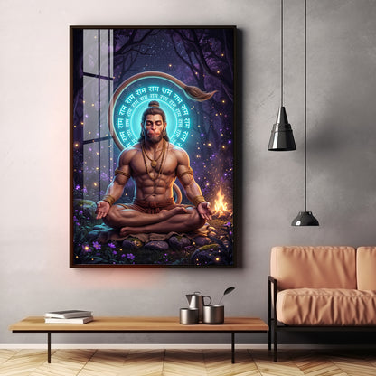 Lord Hanuman In Deep Meditation Premium Acrylic Vertical Wall Art