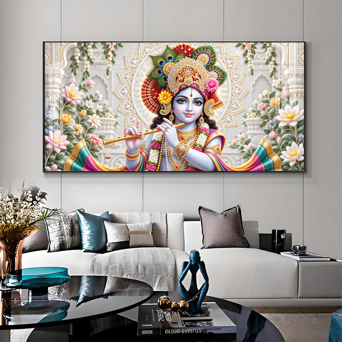 Lord Krishna Flute Playing Premium Acrylic Horizontal Wall Art