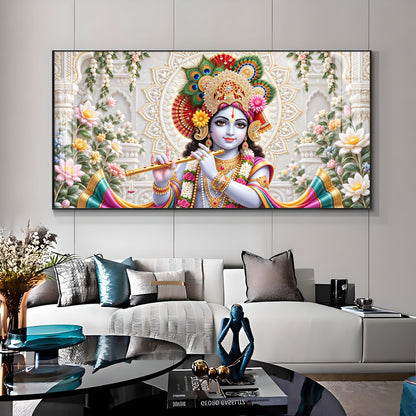 Lord Krishna Flute Playing Premium Acrylic Horizontal Wall Art