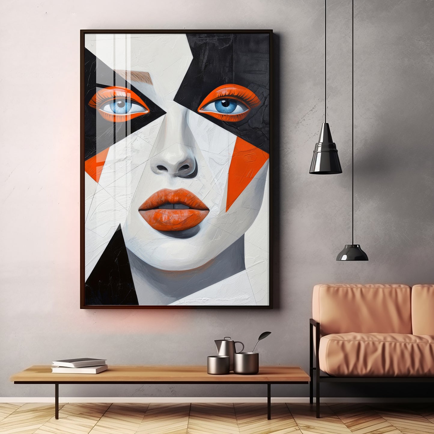 Woman With Orange Lips Premium Acrylic Vertical Wall Art