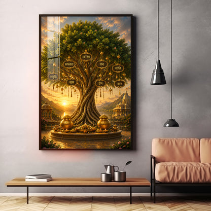 Golden Kalpavriksha Tree Premium Acrylic Vertical Wall Art