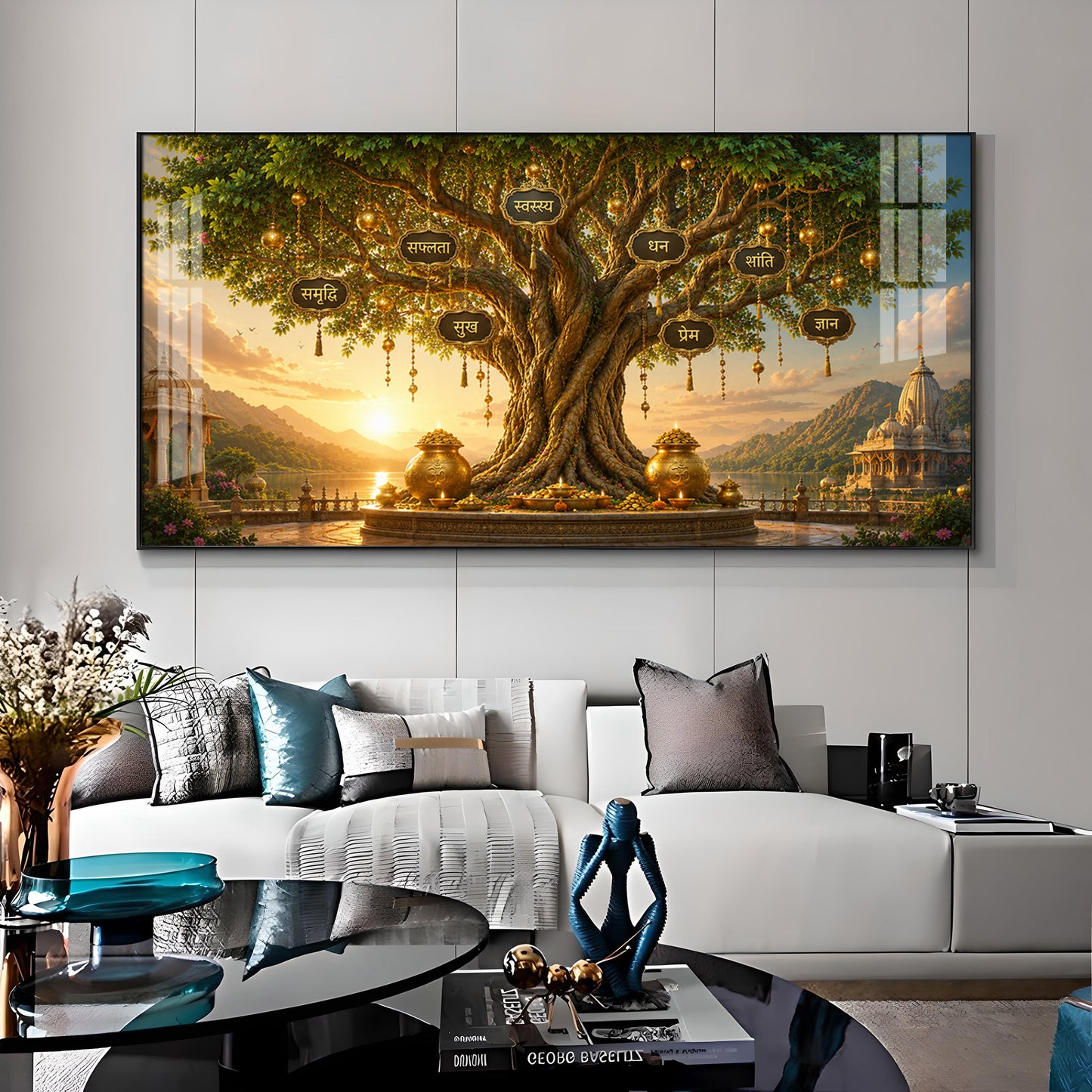 Golden Kalpavriksha Tree Premium Acrylic Horizontal Wall Art