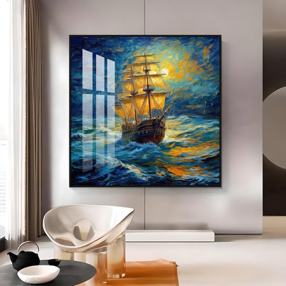 Vintage Sailing Ship Premium Acrylic Square Wall Art