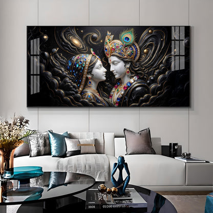 Cosmic Connection With Krishna & Radha Premium Acrylic Horizontal Wall Art